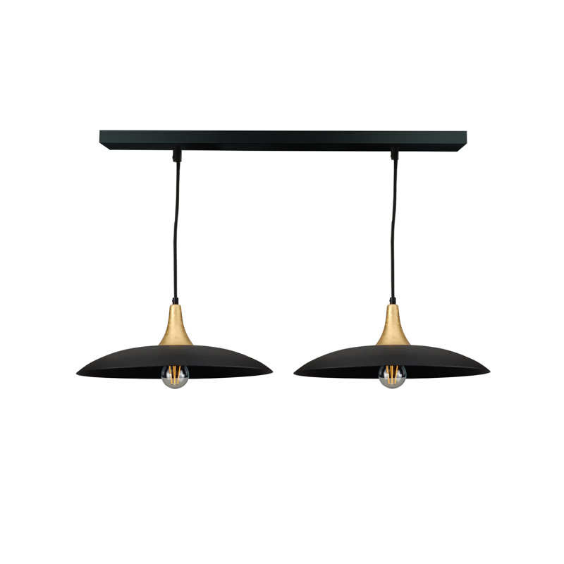 - Light Matte Black Dome Pendant, 2 Lights, 120cm H x 110cm W x 41cm D, Gold/Black