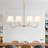 4-Light 37"W Brass Burlap Liner Shaded Pendant For Dinning Room