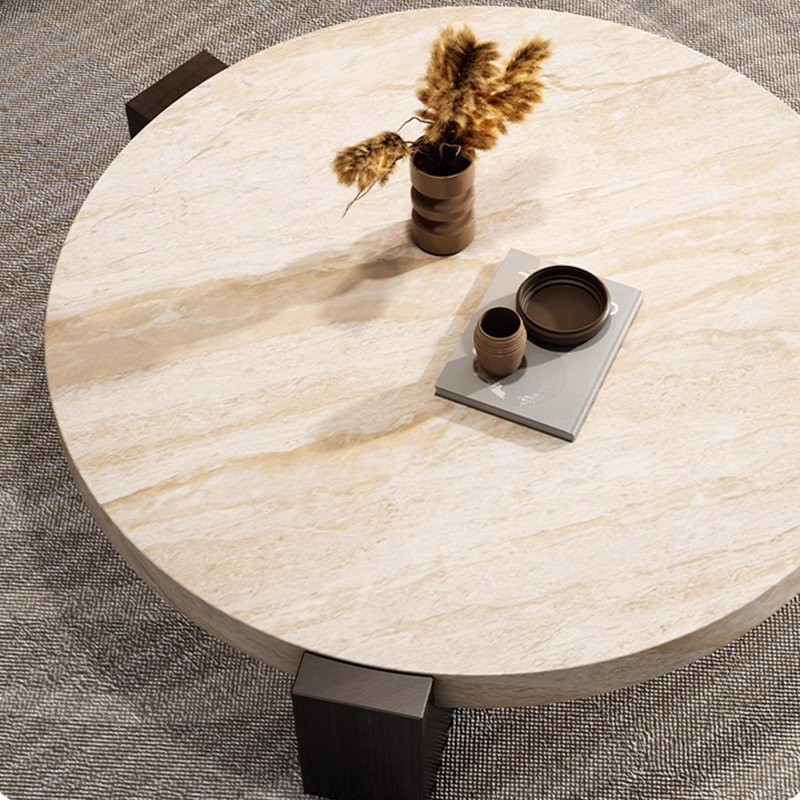 Beige Solid Wood  Round Coffee Table, 11.81" H x 43.31" W x 43.31" D