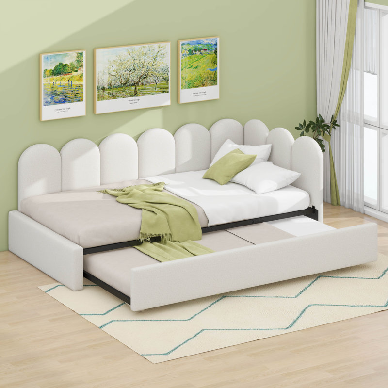 Lit de jour simple rembourré avec lit escamotable, Beige