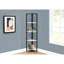 Bibliothèque, bibliothèque, étagère, d'angle, 4 niveaux, H 60 po, bureau, chambre à coucher, stratifié aspect marbre blanc, métal noir, contemporain, moderne