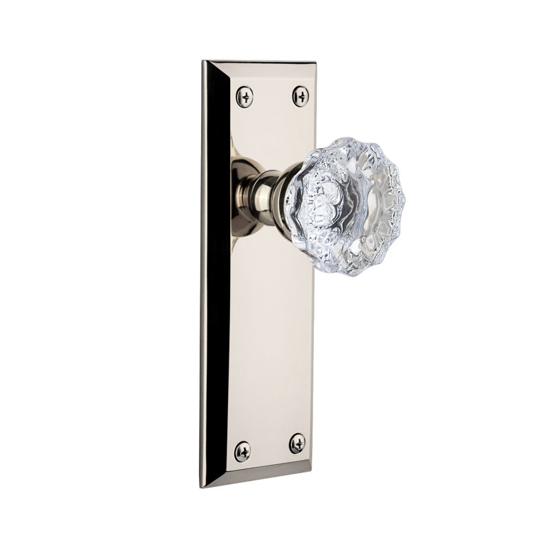 Grandeur Fifth Avenue Plate Privacy with Fontainebleau Crystal Door Knob, Polished Nickel, 2 3/4"