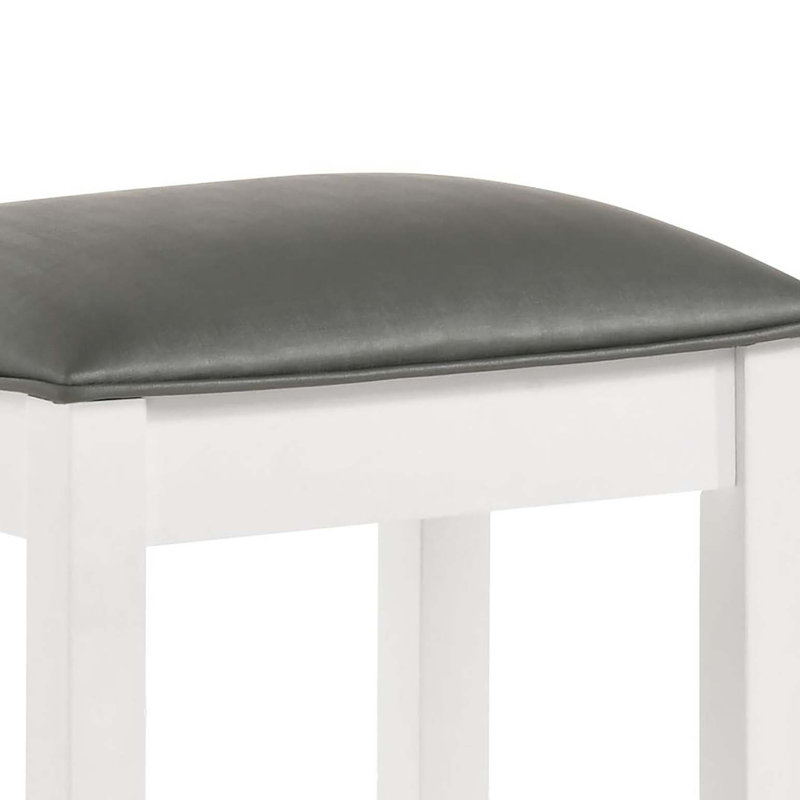 Tabouret de coiffeuse blanc avec siège rembourré, Siège gris / cadre blanc