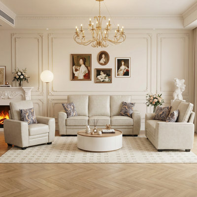 Ensemble de salon en tissu 3 pièces avec fauteuil, causeuse et canapé Marciniak
