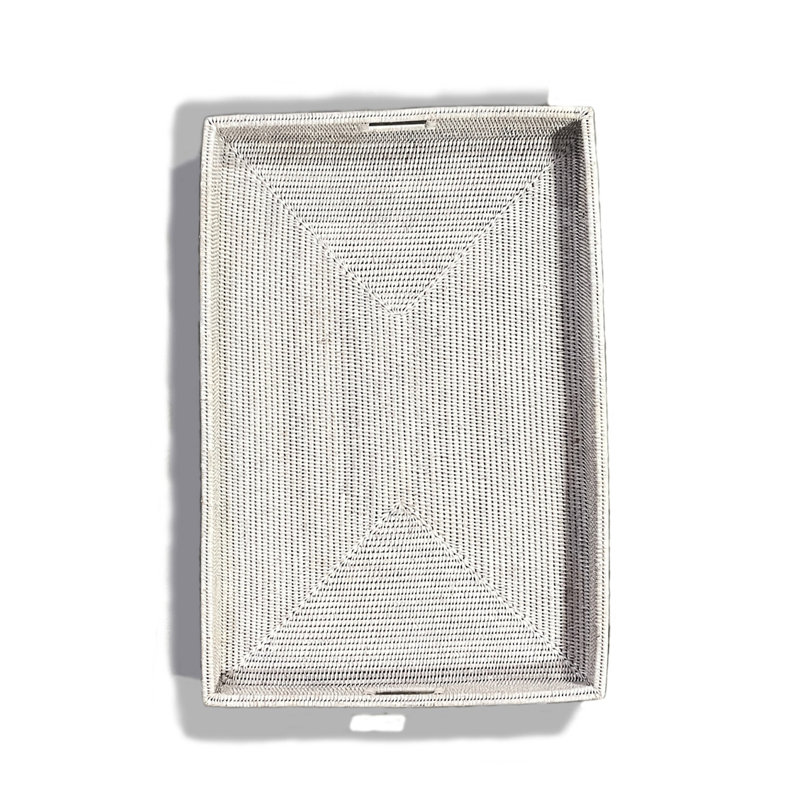 Plateau rectangulaire peu profond avec poignée, H 3 po x l 36 po x P 24 po, Blanc délavé