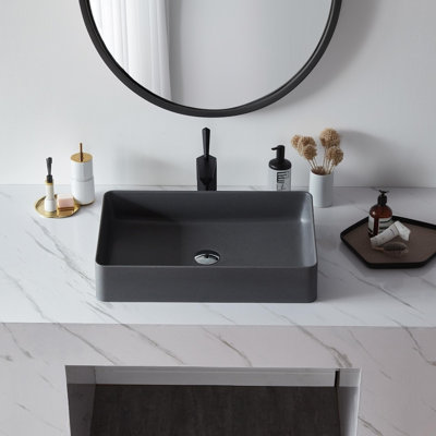 Lavabo de meuble-lavabo rectangulaire en pierre de quartz de 20 po Cpinao, lavabo sur comptoir, vasque, gris mat