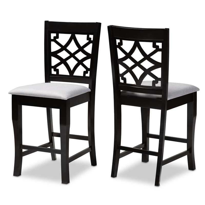 Upholstered Counter Stool with Solid Wood Frame, Grey