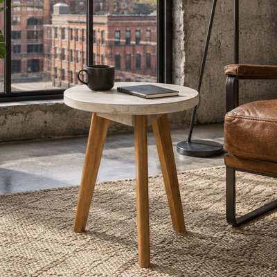 Table d'appoint ronde d'extérieur moderne rustique, table d'appoint de patio avec pieds en bois, petite table de bout de jardin pour porche, balcon, terrasse