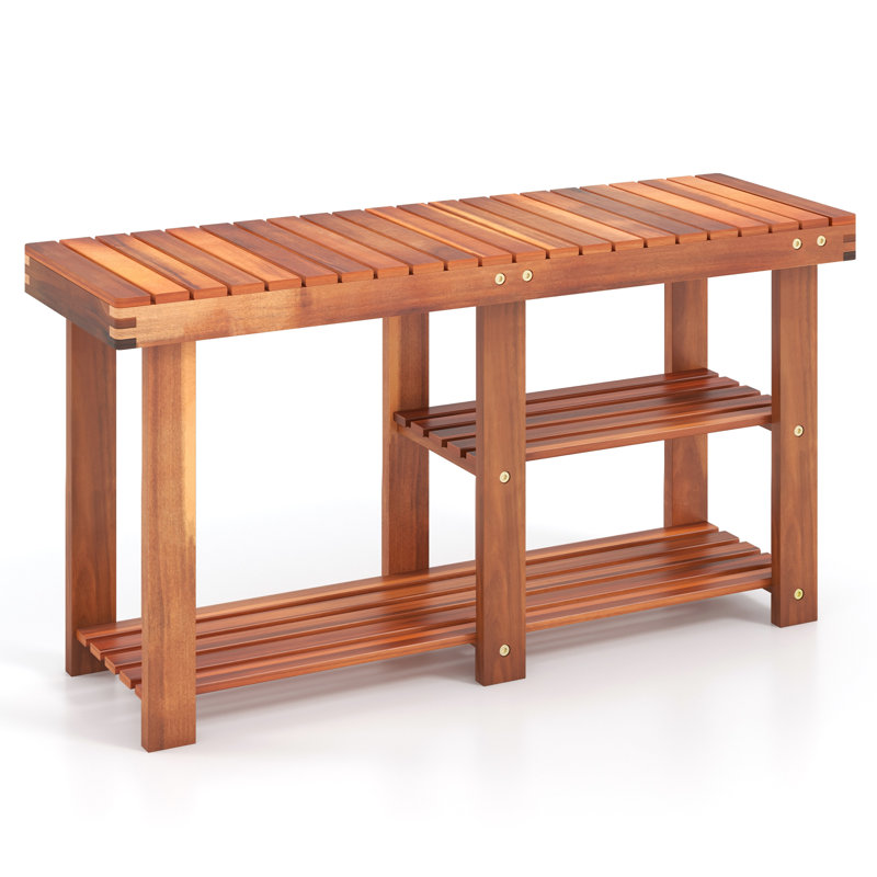 Acacia Wood Shoe Rack Bench 3-Tier Shoe Organizer 87X28x45cm-Teak