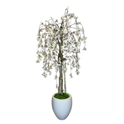 Faux Cherry Blossom Tree in Fiberstone Planter