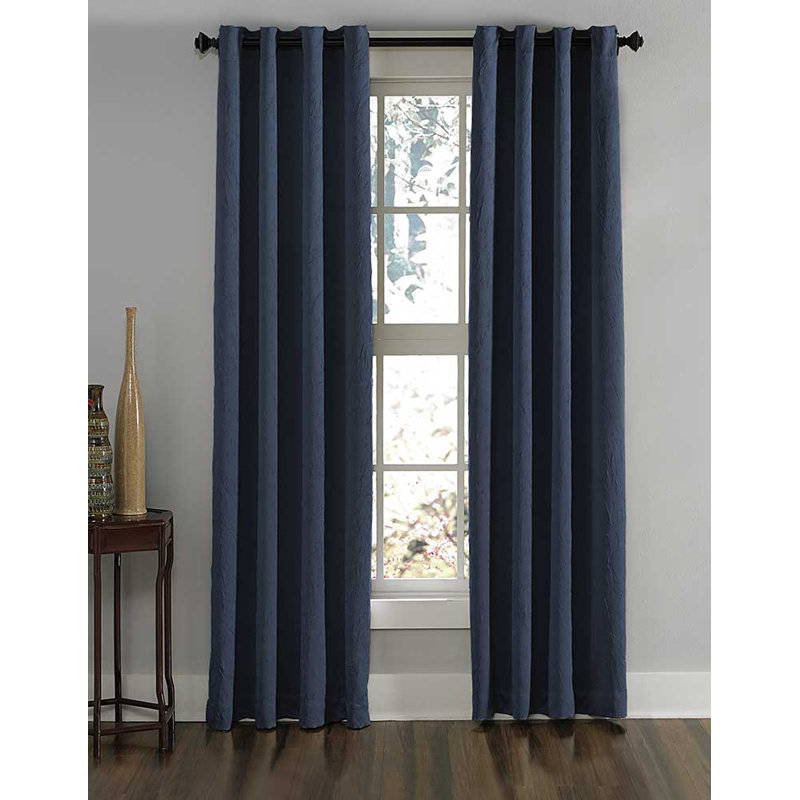 Curtainworks Manzano Solid Color Room Darkening Grommet Curtain Panel, 50" W x 84" L, Navy