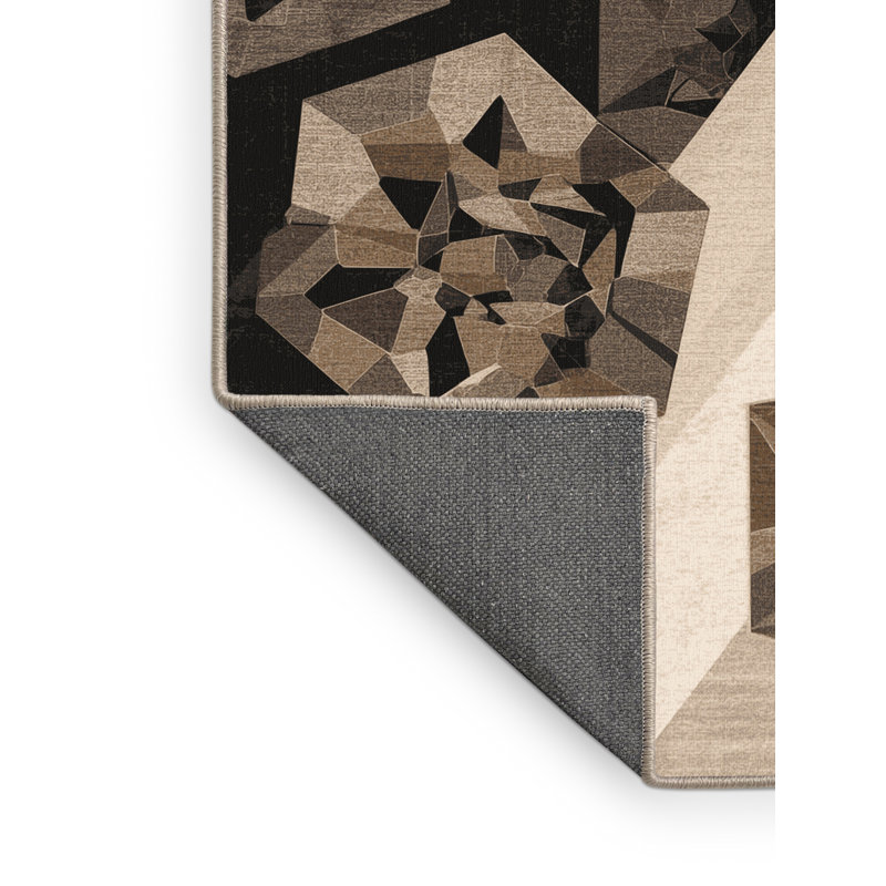 Tapis moelleux moelleux à motif géométrique moderne et contemporain beige - reliure beige, 7 x 10