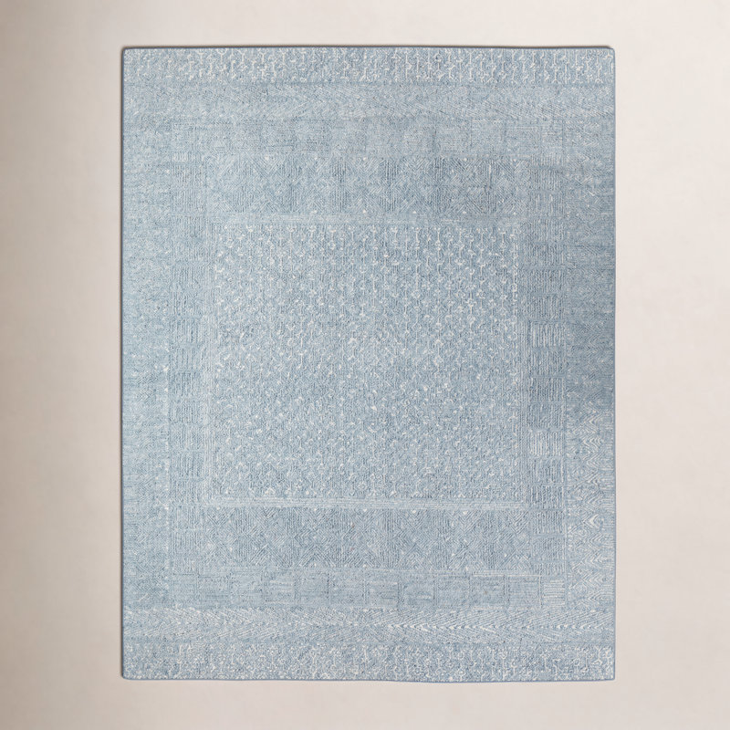Geometric Area Rug in Blue/Cream, Rectangle 6' x 9'