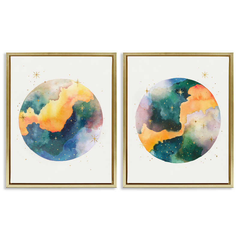  Ensemble de 2 toiles flottantes encadrées "Outer Space Round Galaxies" par Grace Popp, H 31 po x l 25 po