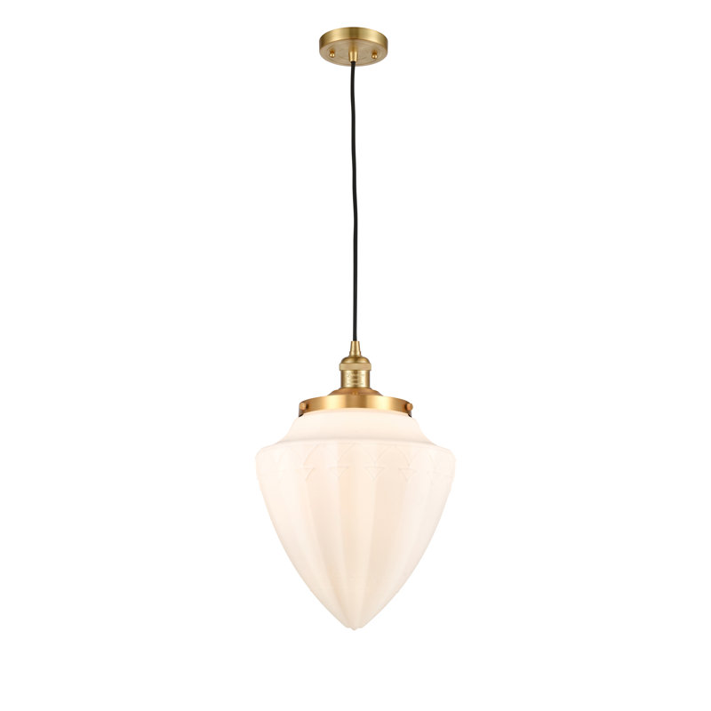 Luminaire suspendu simple à 1 lumière, Or satiné, Blanc mat
