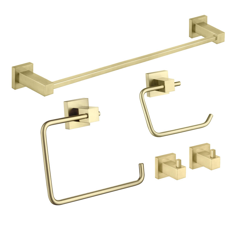 Ensemble de quincaillerie de salle de bain cubique 5 pièces, Or brossé