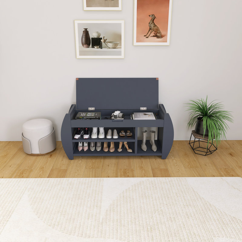 Banc de rangement rétro avec coussin et panneau latéral incurvé Retro, Bleu