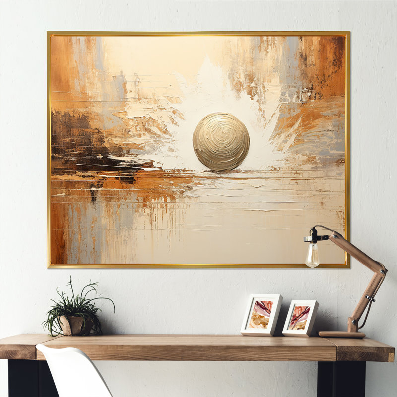 Beige minimalisme Bowling - Bowling, reproduction d'art sur toile, Cadre flottant doré, H 34 po x l 44 po x P 1,5 po