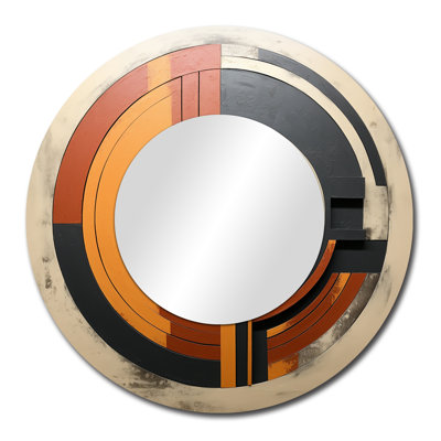 Miroir mural Mid-Century à motif géométrique abstrait orange rétro - Mid-Century