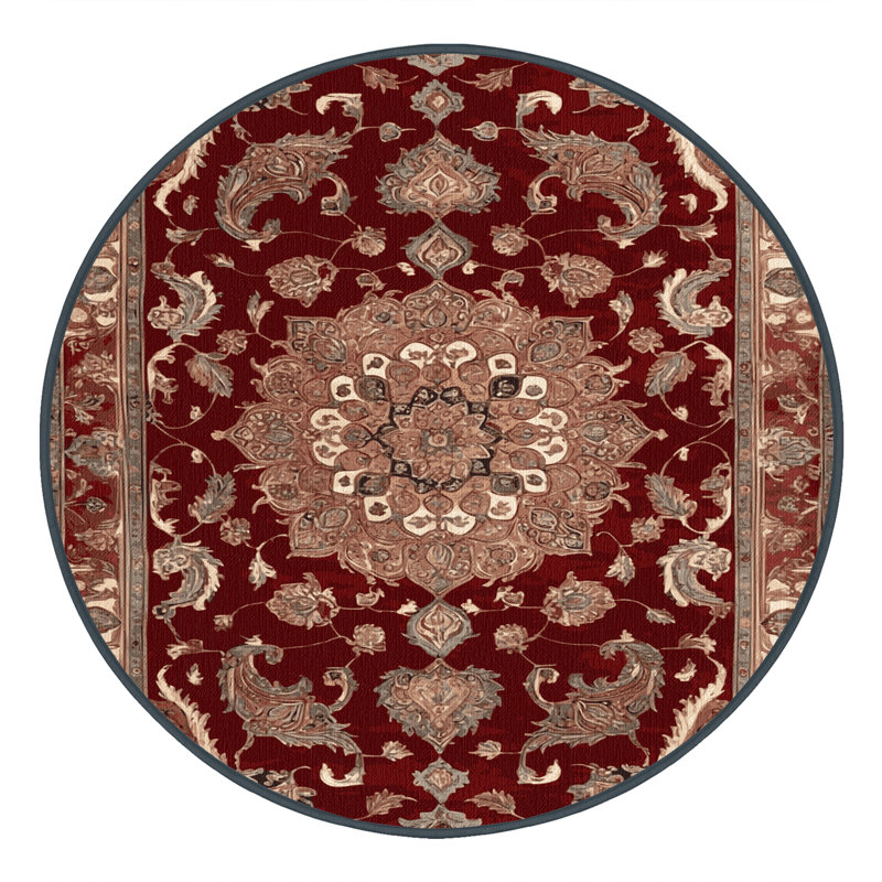 Machine Washable Persian Brown Area Rug, Round 4'