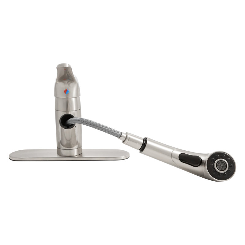 FlowCurve 8 in. Centerset 1-Handle Pull-Out Sprayer Kitchen Faucet with Deckplate in Brushed Nickel