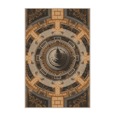Tapis oriental moelleux et moelleux en tissu brun et beige Rodolfo Borobudur Temple