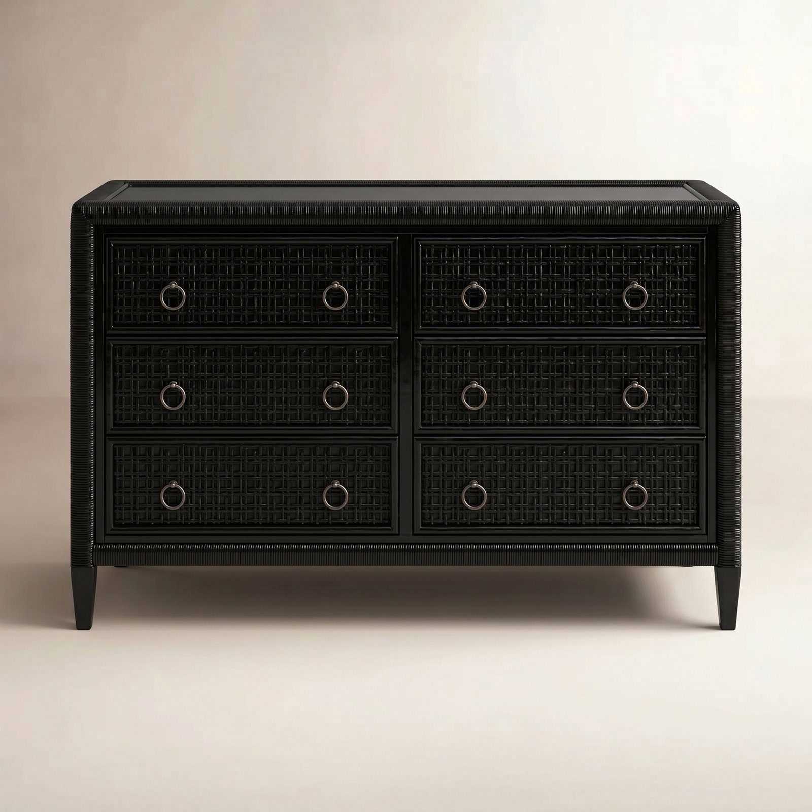 Monterey 6 Drawer 54'' W Dresser, Black, Yes, Satin Nickel
