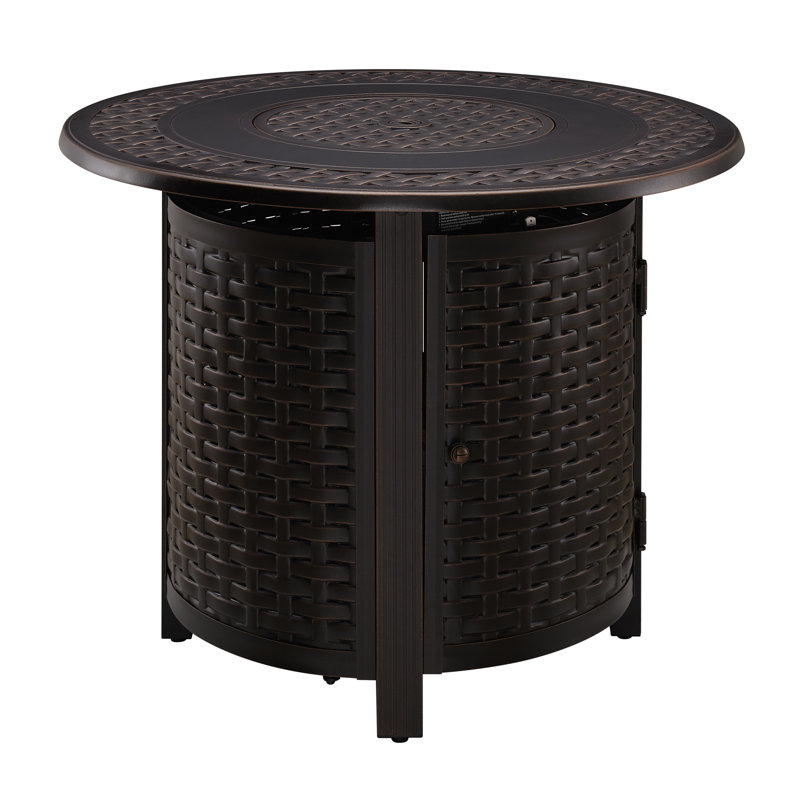 Idabelle Fire Sense Aluminum Convertible Gas Fire Pit Table ,Nylon Cover & Clear Fire Glass-Round - 34"