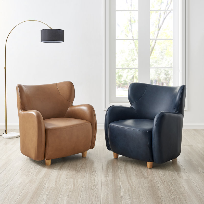 Lannion Upholstered Wingback Armchair, Brown Top Grain Leather