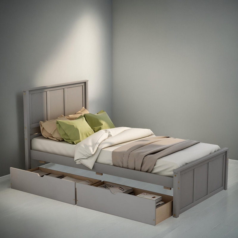 Ficoide Twin Size Platform Bed Frame with Drawers, Gray