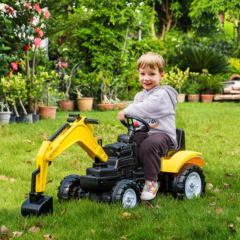 Aosom Kids Ride On Excavator, Pedal Digger, camion de construction avec klaxon pour enfants et tout-petits de 3 ans et plus, jaune