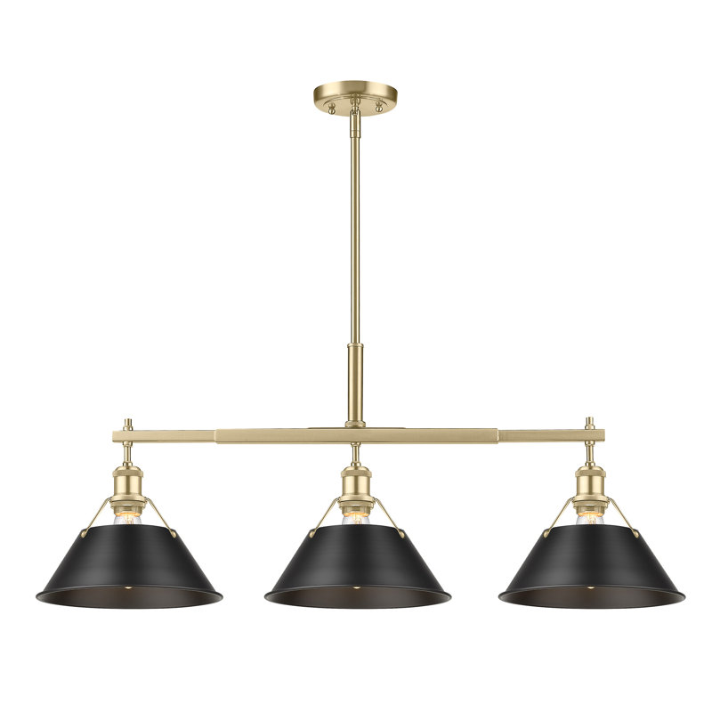 Luminaire suspendu linéaire à 3 lumières pour îlot de cuisine Weatherford, Noir mat, Brushed Champagne Bronze