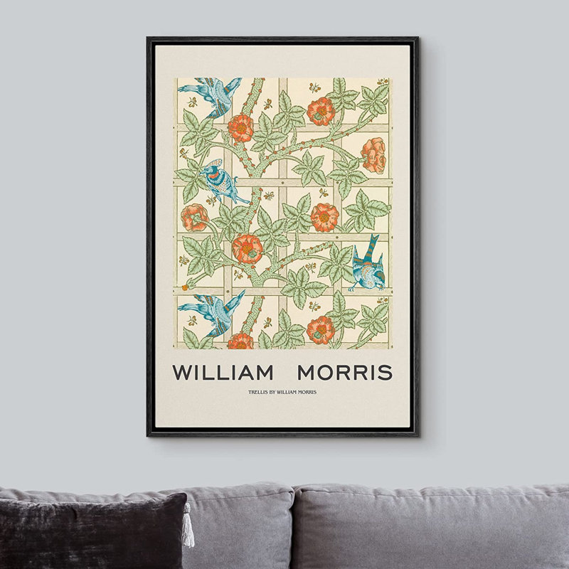«Classical Artwork», reproduction d'art sur toile, fleur de jardin, treillis par William Morris, Noir, H 24 po x l 16 po