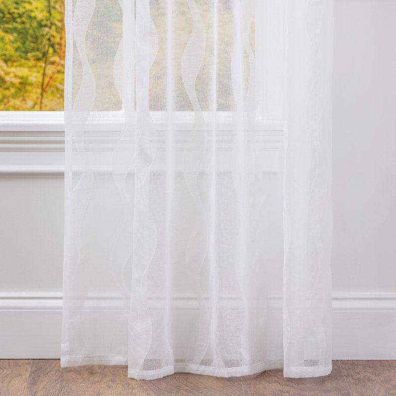Rideau semi-transparent rayé Maizee, Blanc, L 52 po x L 63 po