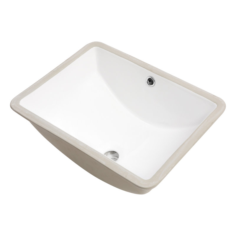 Évier rectangulaire en céramique blanche de 18,5 po x 14 po avec trop-plein - encastré, élégant, teint pour le restaurant et la salle de bain