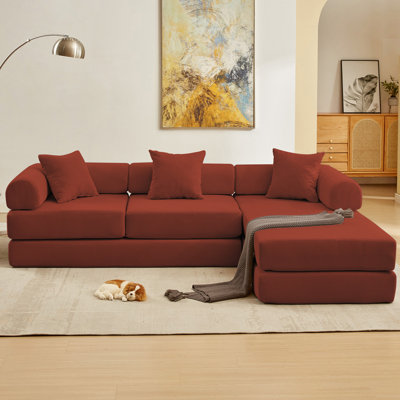 Modular Corduroy 3-Seat Sofa L Shaped Couch With Foldable Doublelayered Seat Cushion For Apartment-Compression Sofa In Box