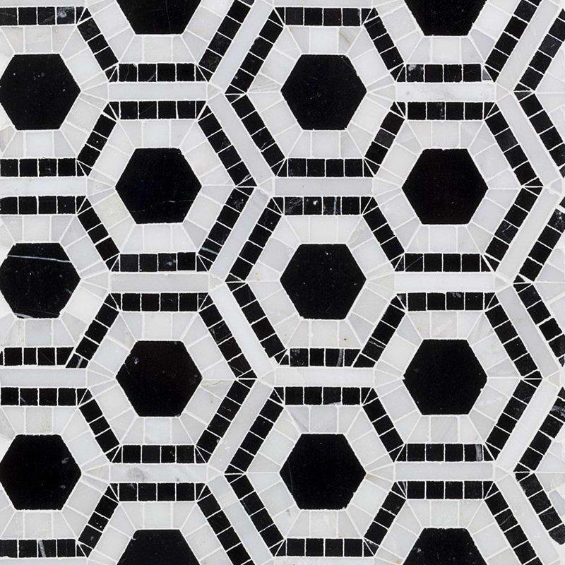 Cosmos Crema And Thassos Hexagon Marble Tile, Nero