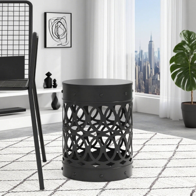 Large Black Cutout Metal Outdoor End Table, Black