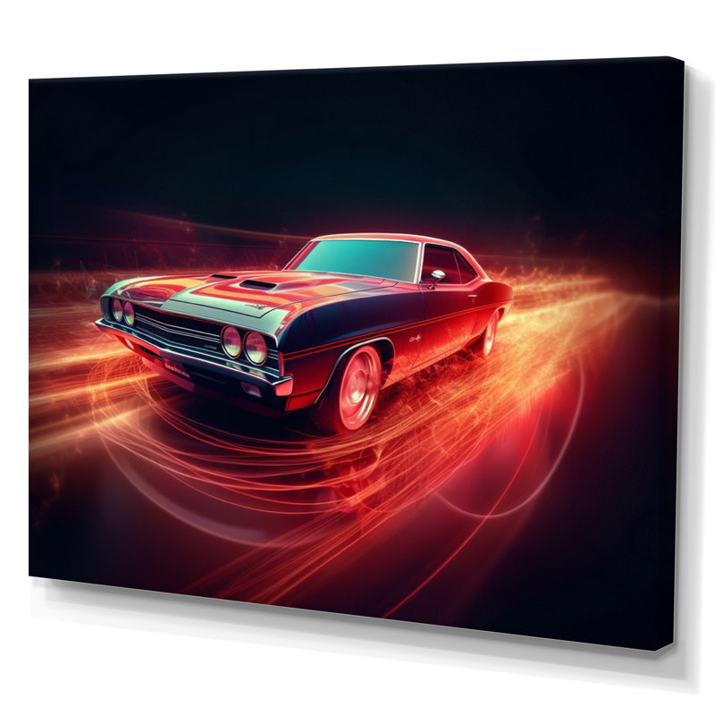 Muscle American Car Neon sur toile, H 12 po x l 20 po x P 1 po, Toile tendue