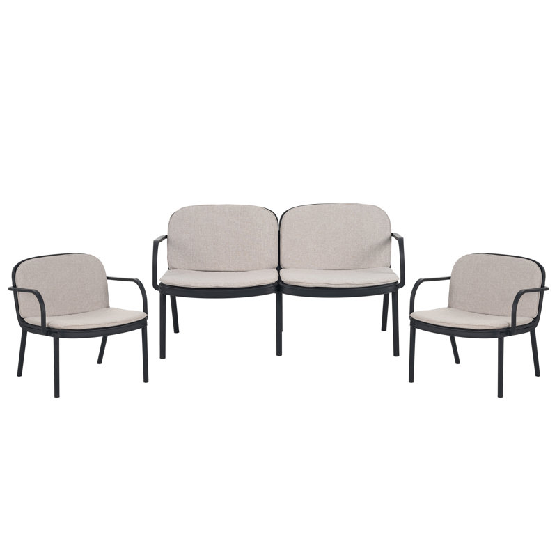 Ensemble de conversation d'extérieur en polypropylène 3 pièces avec coussins Miheli (table non incluse)