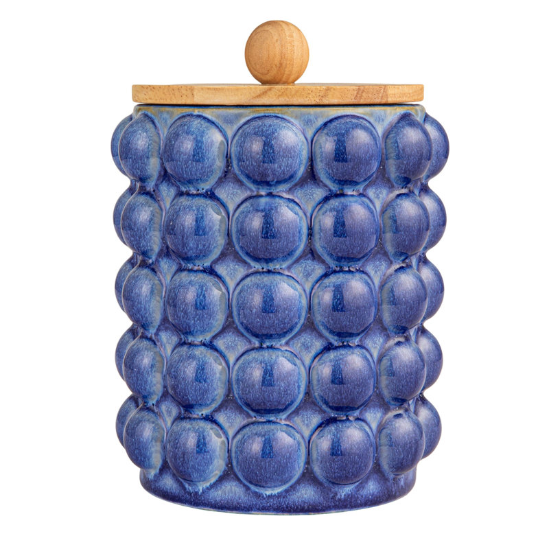 Zeppelin Stoneware Raised Kitchen Canister, 8.25" H x 6" W x 6" D, Navy/Natural