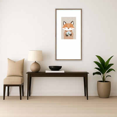 Cute Fox Snow Globe by Mathieu  Wood Framed Wall Art Print