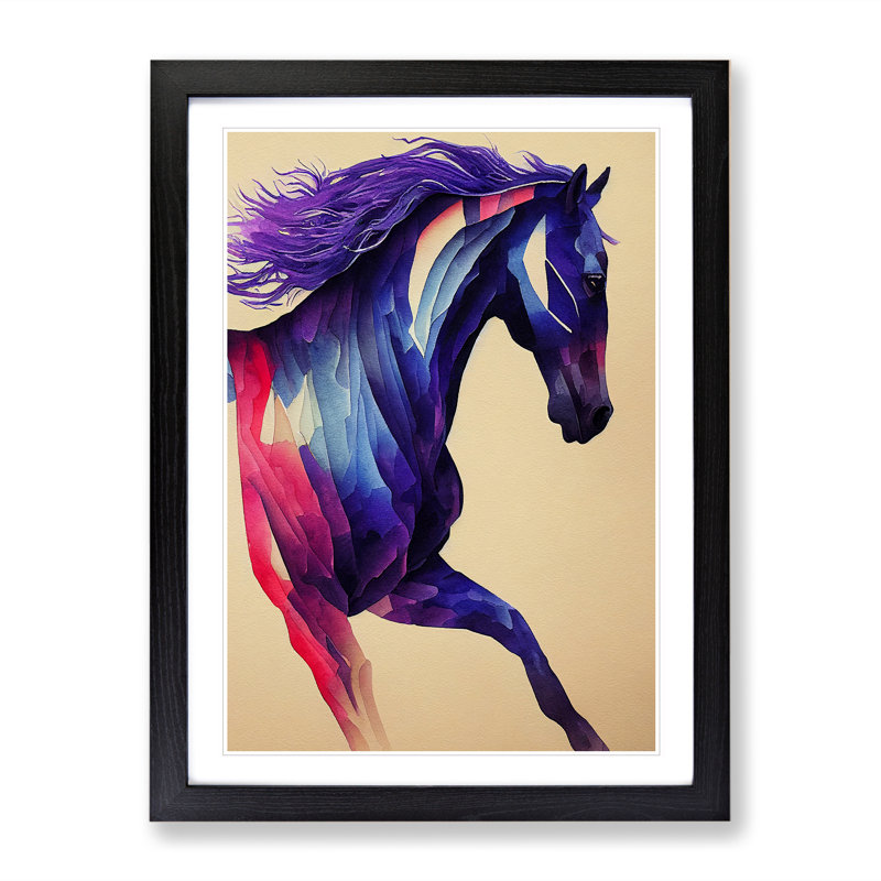 XV1022-1597X Colourful Horse No.3 Abstract - Single Picture Frame Print, Black, 64cm H x 46cm W
