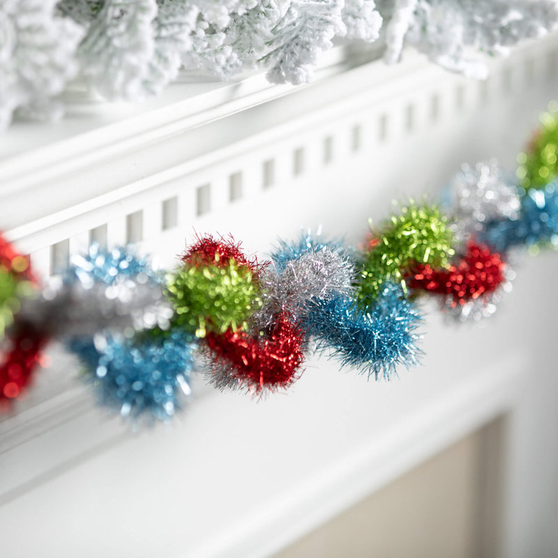 60" Christmas Blue Green Red Link Garland, Multicolor