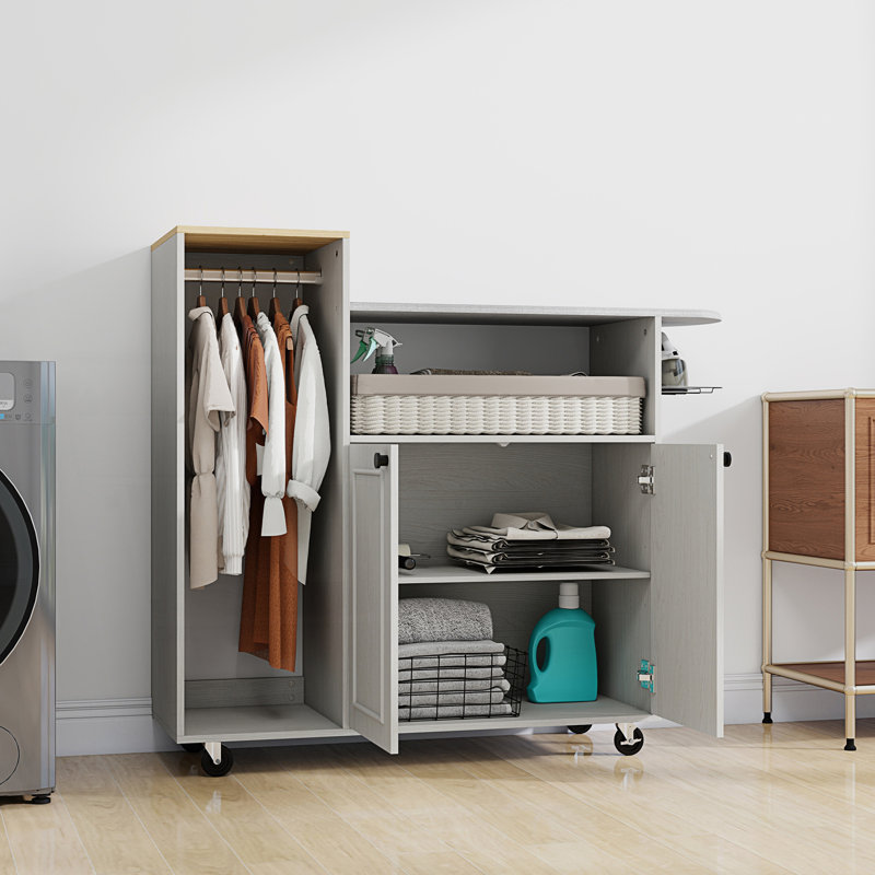 Armoire de repassage polyvalente avec roulettes et tablette réglable