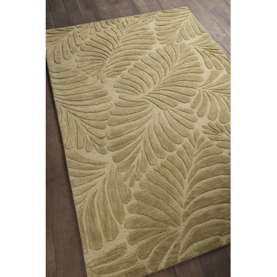 Fulkerson Authentic Hand-Tufted Handmade Muted Yellow-Celery Green High Pile Coastal Modern Sculpted Palm Fronds Wool Area Rug