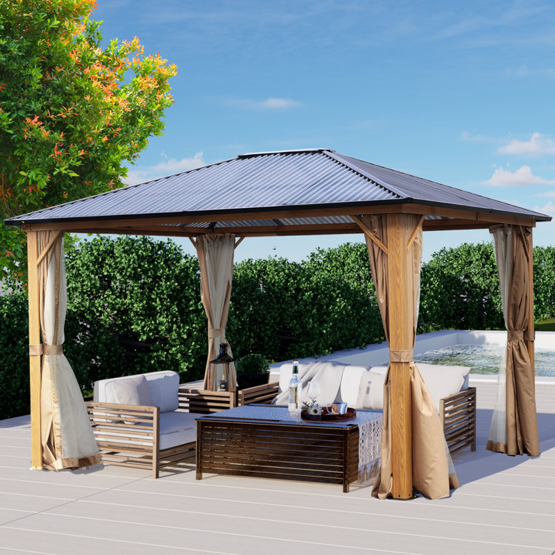 12 pi. L 10 pi. D Pavillon de jardin en aluminium avec toit en polycarbonate