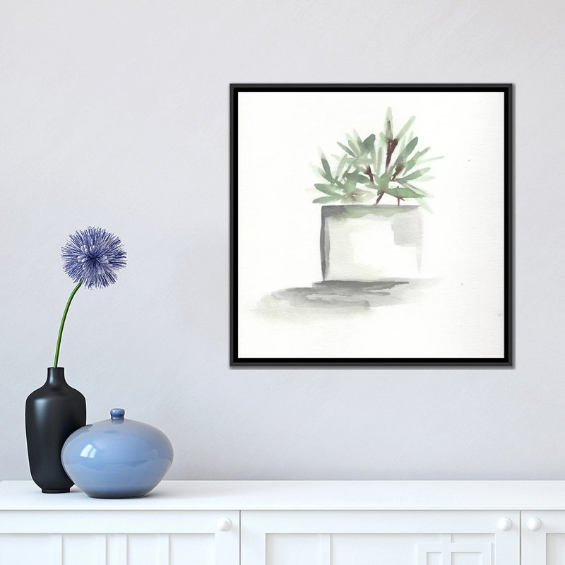 « aquarelle-cactus still life iv », peinture, H 18 po x l 18 po x P 1,5 po, Toile avec cadre noir