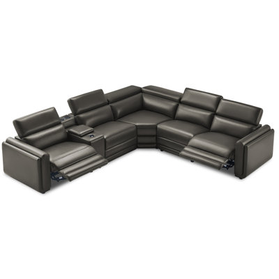 Oversized 5-seater Dual Power Reclining Sectional Sofa With Console/cup Holders, Bluetooth Speakers & Storage, Leathaire Upholstery, Dark Gray