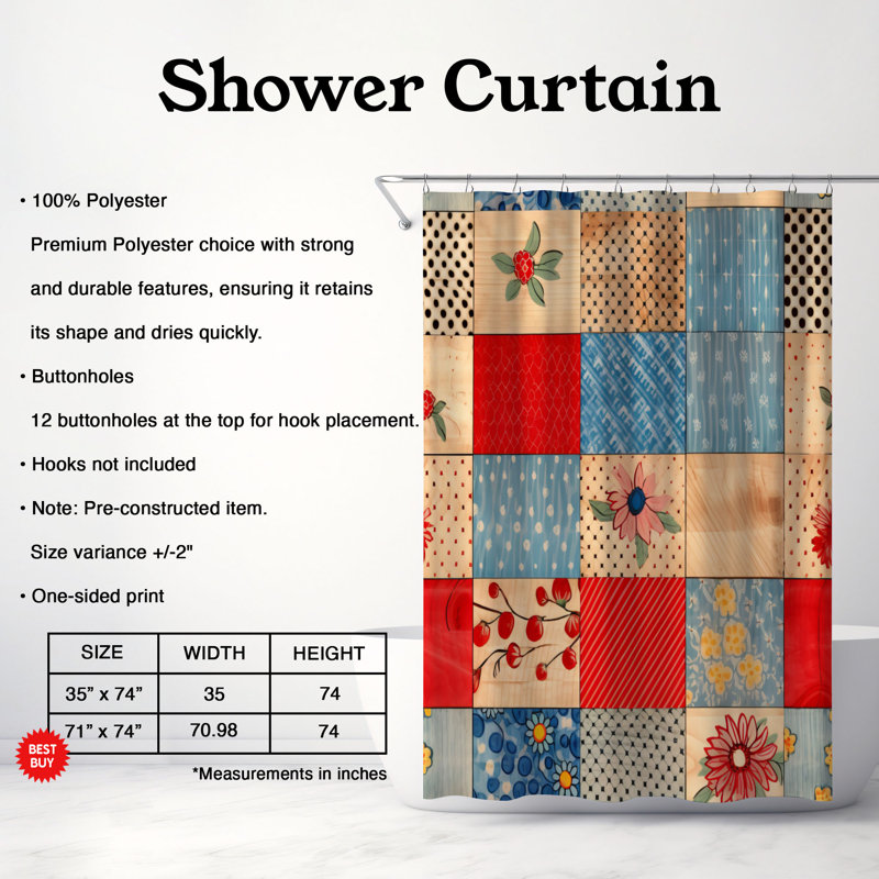 Quilt Frame - Rideau de douche Premium, H 74 po x l 71 po